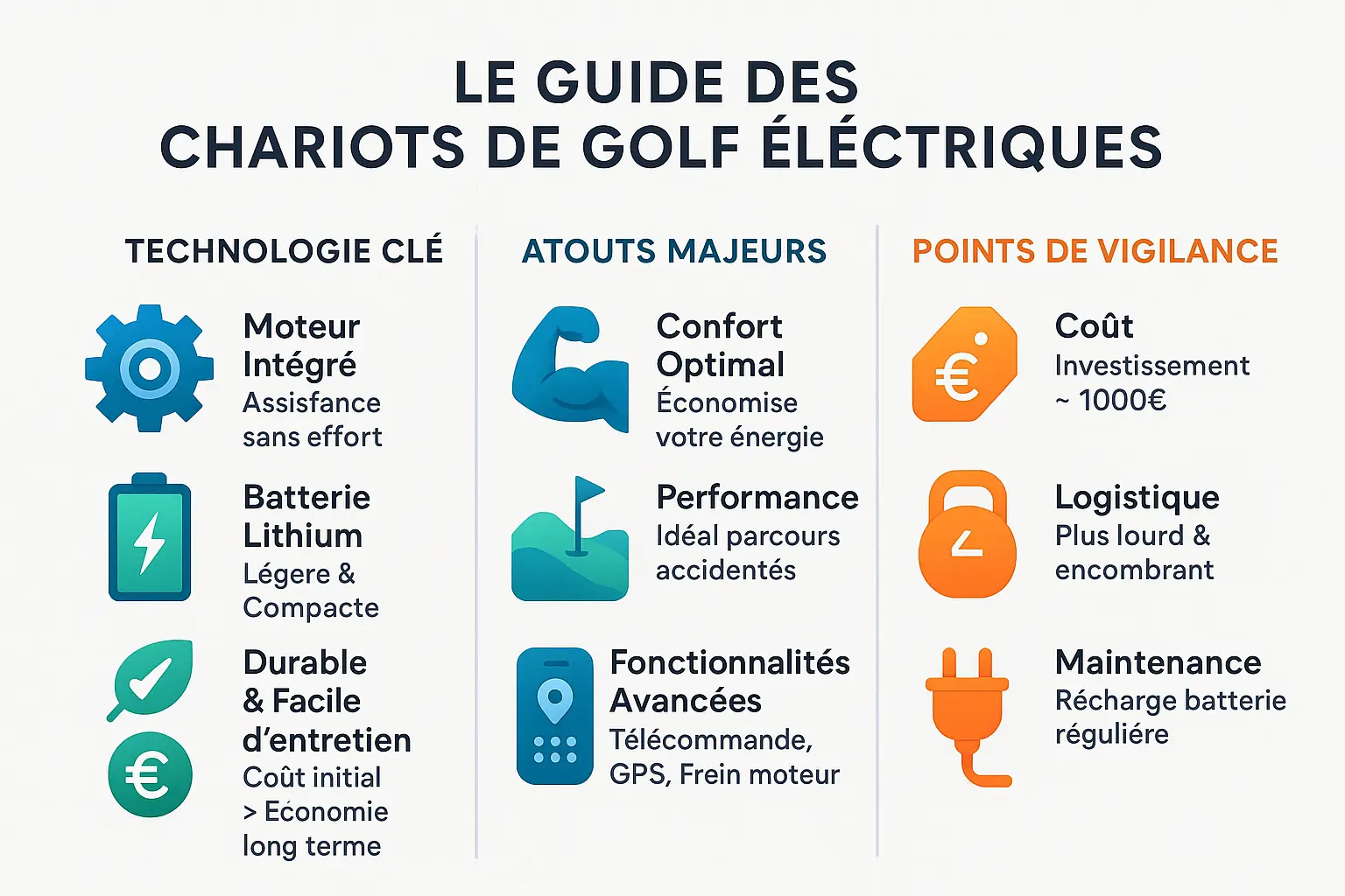 Chariot de golf électrique sur un parcours vallonné