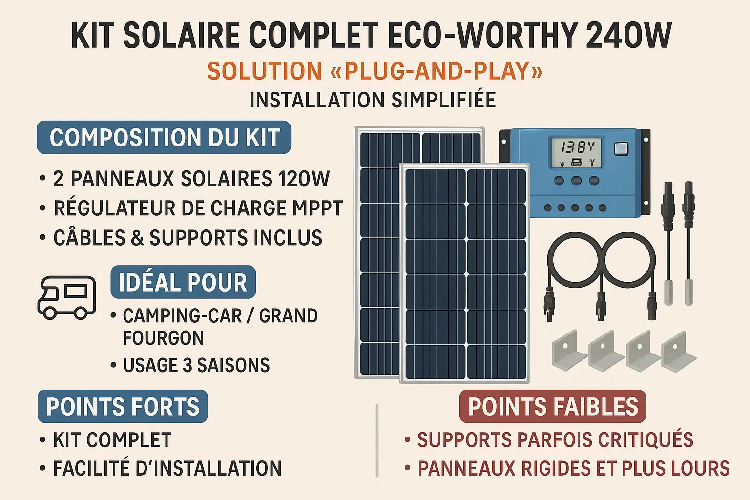 Kit solaire ECO-WORTHY 240W installé sur un camping-car