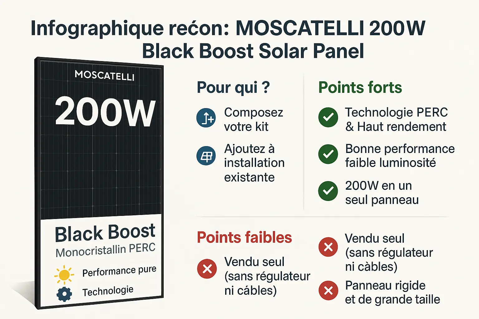 Panneau solaire Moscatelli 200W Black Boost